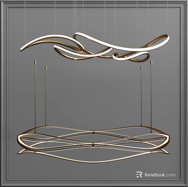 Modern Curved Metal Chandelier With Elegant Wave Design For Stylish Interior Lighting 3d model 