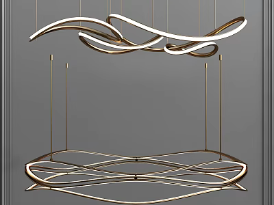 Modern Curved Metal Chandelier With Elegant Wave Design For Stylish Interior Lighting 3d model