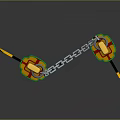 Double Daggers With Red Handles And Black Gold Blades Connected By Chain