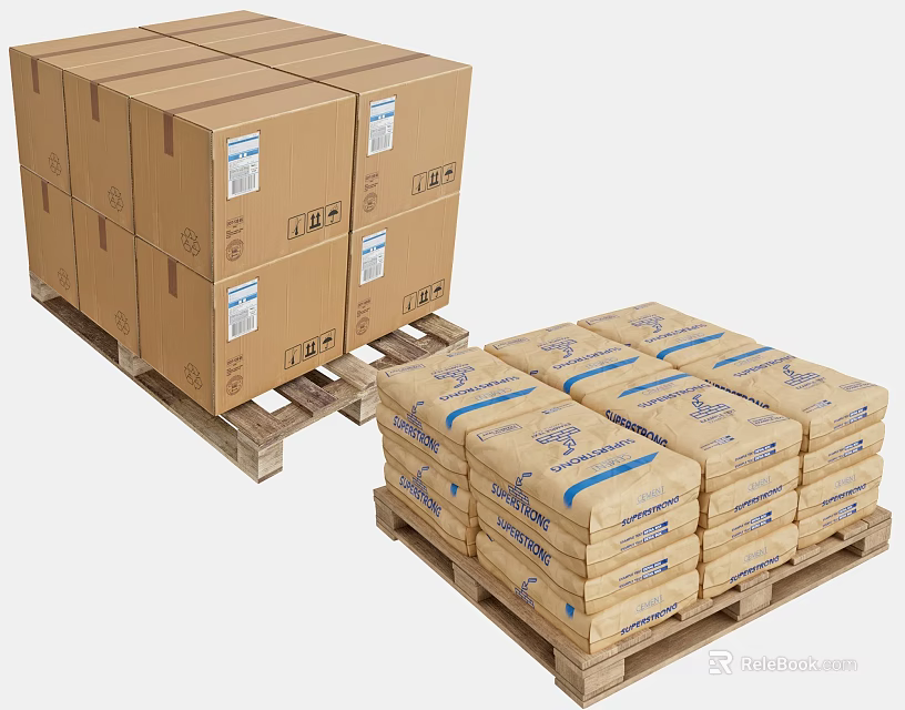 Stacked Cardboard Boxes On Wooden Pallets For Shipping And Storage 3d model 