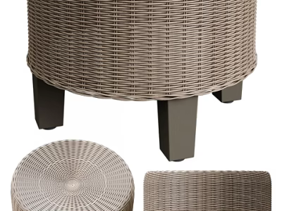Rattan Sofa Stool With Dark Legs And Round Woven Design For Home Decor 3d model