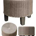 Rattan Sofa Stool With Dark Legs And Round Woven Design For Home Decor