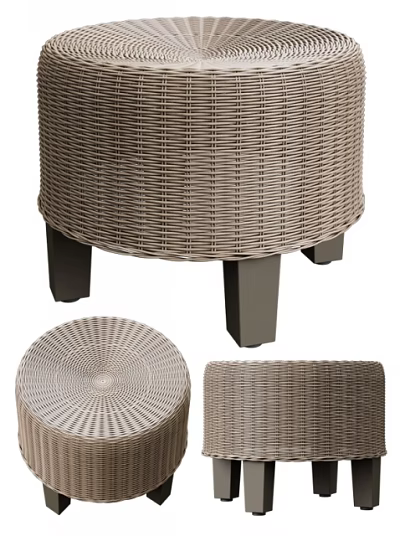 Rattan Sofa Stool With Dark Legs And Round Woven Design For Home Decor 3d model