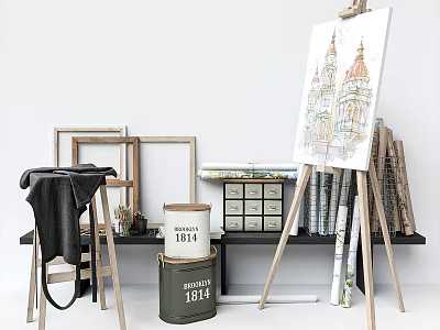 easel painting utensils 3d model