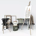Art Supplies Studio Setup With Easel Canvas Frames Paint Tubes And Brushes