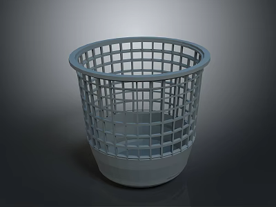 White Plastic Laundry Basket With Grid Design For Home Daily Use 3d model
