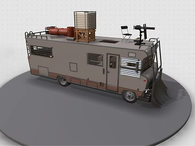 Camper Van With Gray Brown Exterior Rooftop Storage Rack Water Tank And Equipment 3d model