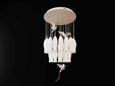Elegant Modern White Petal Shaped Chandelier With Gold Metal Decor And Multi layered Design 3d model