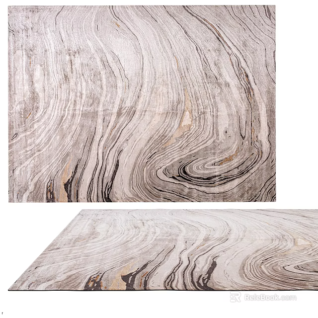Modern Square Carpet With Wavy Marble Pattern Gray White Black Gold Tones 3d model 