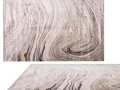Modern Square Carpet With Wavy Marble Pattern Gray White Black Gold Tones 3d model