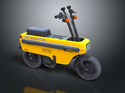 Yellow Three Wheeled Motorcycle With Black Seat And Orange Handlebar Lights 3d model