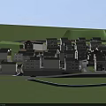 Hinged Door Design For Traditional White Village Houses With Black Roofs And Green Grass
