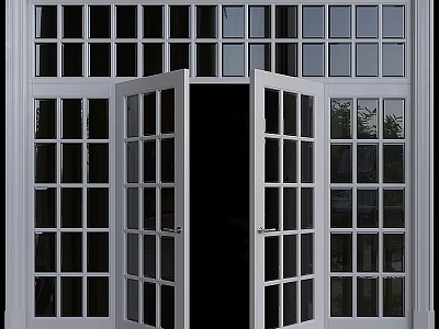 White Open Casement Door With Grid Panes For Home Interior Design 3d model