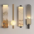 Modern Chinese Style Wall Lamps With Landscape Painting Wooden Metal Frame And Soft Lighting