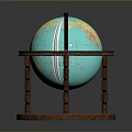 Blue Globe with Yellow Continents on Circular Wooden Rotating Stand Base