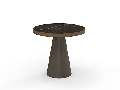 Round Coffee Table With Black Marble Top And Dark Brown Conical Base 3d model