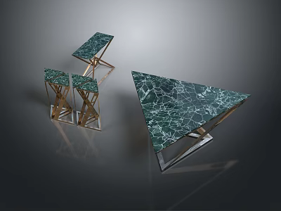 Modern Coffee Tables With Green Marble Veined Tops And Metallic Bases 3d model