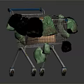 Metallic Shopping Cart With Blue Handle Filled With Black Green And Orange Bags