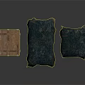 Open Wooden Crate With Slats And Two Covered Crates In Dark Cloth