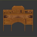 Orange Carved Dressing Table with Decorative Drawers and Curved Structure Design