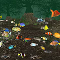 Colorful Aquatic Animals Including Fish And Crabs In Underwater Habitat With Plants And Sandy Bottom
