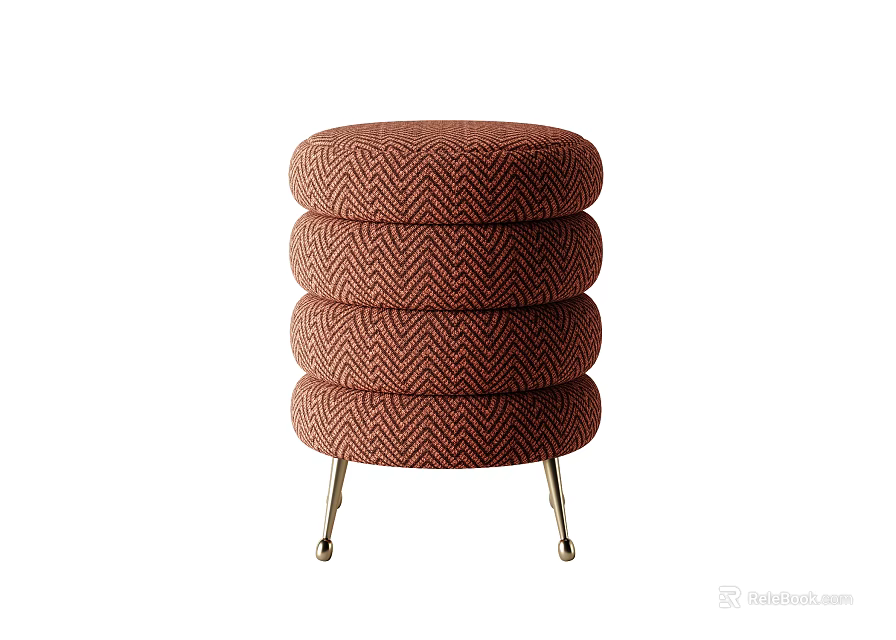 Brown Herringbone Stool with Three Tiered Stacked Design and Metal Legs for Modern Interior 3d model 