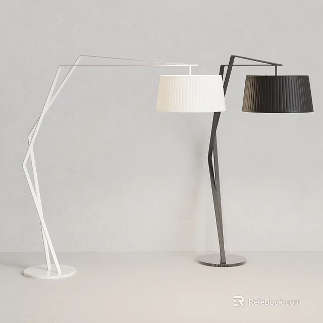 Modern White And Black Floor Lamps With Geometric Bases And Pleated Shades 3d model 