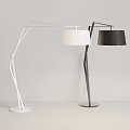 Modern White And Black Floor Lamps With Geometric Bases And Pleated Shades