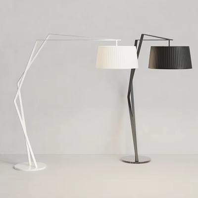 Modern White And Black Floor Lamps With Geometric Bases And Pleated Shades 3d model