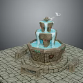 Multi Tiered Stone Fountain With Flowing Water White Doves And Benches On Pavement