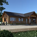 Wooden House with Black Roof Porch and Bamboo Fence Surrounded by Trees