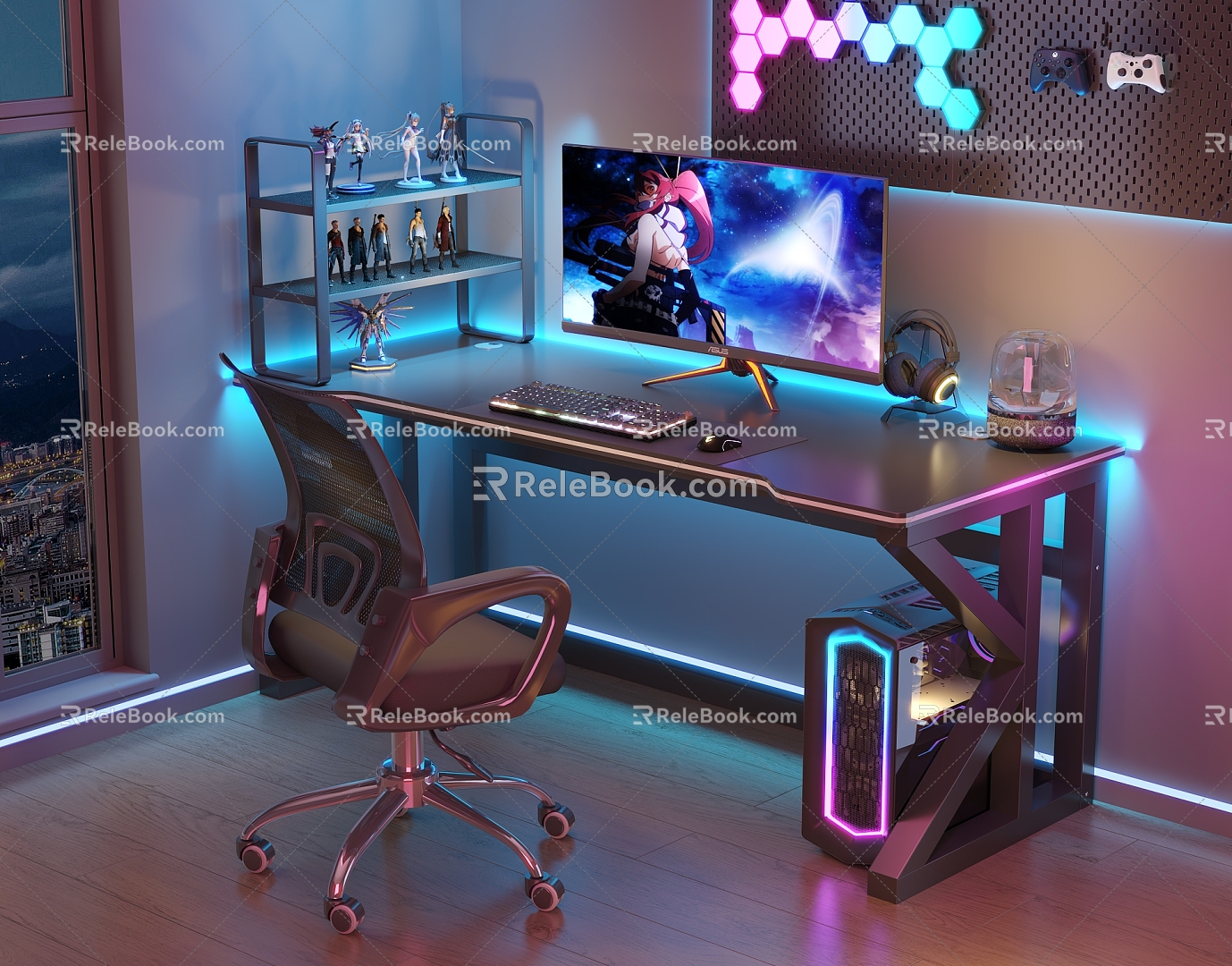 Modern E-sports Table and Chair Combination E-sports Room E-sports Chair Desktop Computer Monitor 3d model