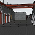 Traditional Ancient Chinese Gate With Grey Walls Red Columns Dragon Carvings And Plaque