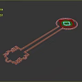 Key Shaped Graphic With Orange Lines And Green Square Top On Dark Background