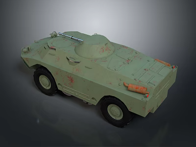 Green Military Armored Vehicle Featuring Top Mounted Equipment Wheeled Design And Weathered Surface 3d model