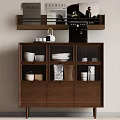 Modern Wooden Sideboard with Glass Doors Shelf and Books Photos Coffee Machine Bowls Plates Inside