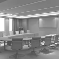 Modern Conference Room With Round Table Black Chairs And Large Screen