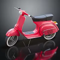 Red Vintage Scooter with Black Seat on Dark Background Stand and Reflection