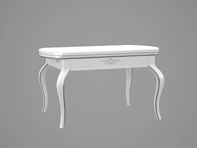 Elegant White Dining Table With Carved Details And Curved Legs Design 3d model