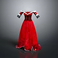 Red Elegant Long Sleeve Dress With White Trim And Lace Hem For Formal Occasions