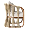 Modern Leisure Chair With Wooden Frame Woven Details And White Cushion