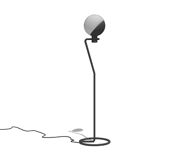 Modern Floor Lamp With Slim Black Pole Round Shade And Round Base Design 3d model
