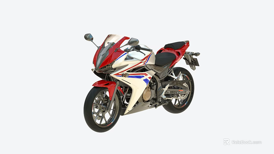 Sleek Red White Blue Sport Motorcycle With Aerodynamic Body And Black Seat 3d model 