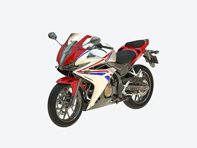 Sleek Red White Blue Sport Motorcycle With Aerodynamic Body And Black Seat 3d model