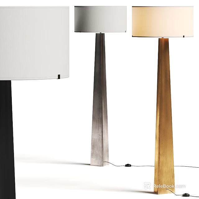 Modern Floor Lamps With White Shades And Black Silver Gold Tapered Bases For Interior Design 3d model 