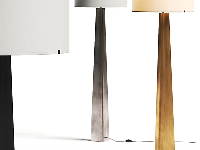 Modern Floor Lamps With White Shades And Black Silver Gold Tapered Bases For Interior Design 3d model