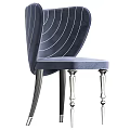 Elegant Leisure Chair With Navy Blue Fabric White Concentric Circle Lines And Metal Legs