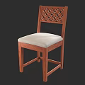 Solid Wood Single Chair With Carved Backrest And Light Colored Cushion 3d model