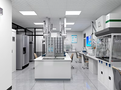 Modern Laboratory Interior With Lab Bench Fume Hood And Scientific Equipment 3d model