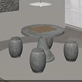 Modern Outdoor Round Stone Table With Chessboard And Four Stools 3d model
